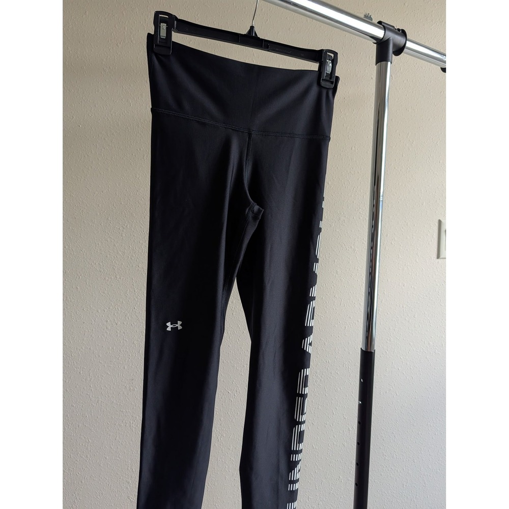 Under Armour Womens Black High Waisted Graphic Logo HeatGear Leggings Small